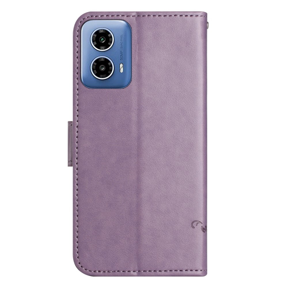 Läderfodral Fjärilar Motorola Moto G35 lila