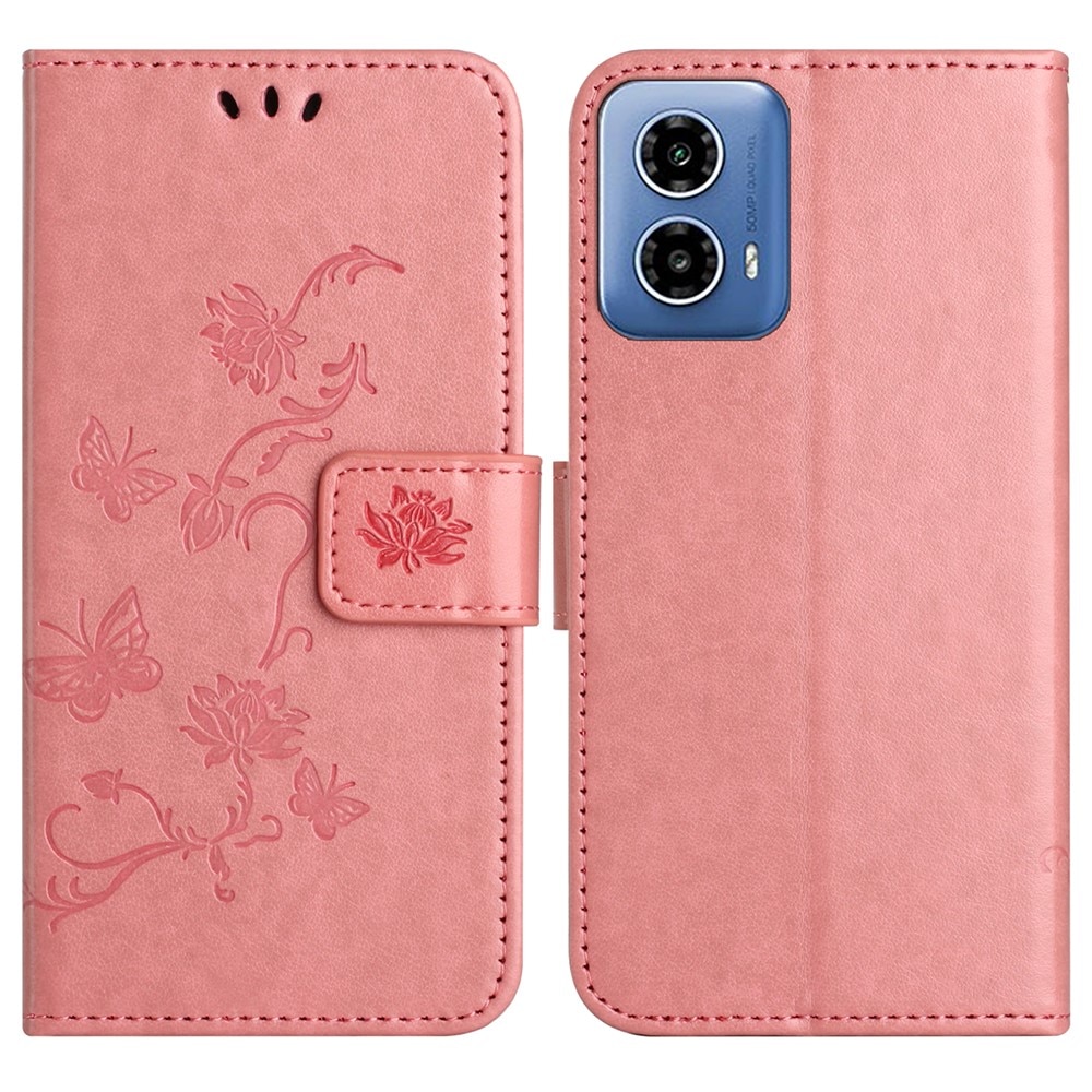 Läderfodral Fjärilar Motorola Moto G35 rosa