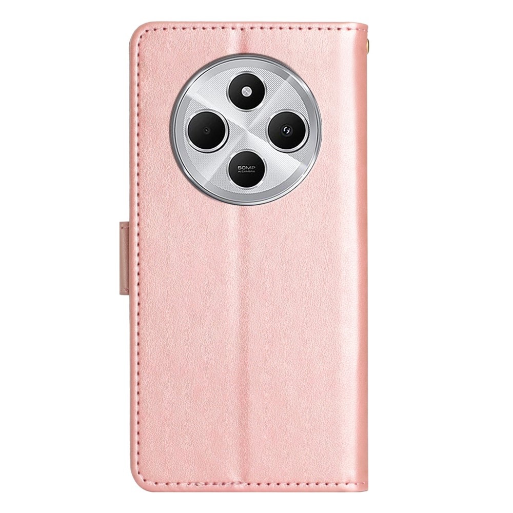 Läderfodral Fjärilar Xiaomi Redmi 14C rosa guld