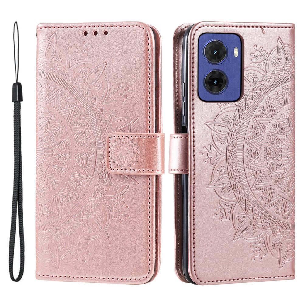 Läderfodral Mandala Motorola Moto E15 roséguld