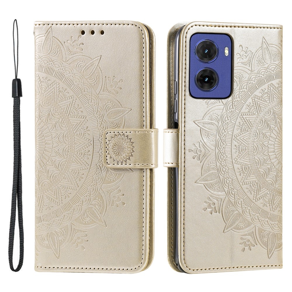 Läderfodral Mandala Motorola Moto E15 guld