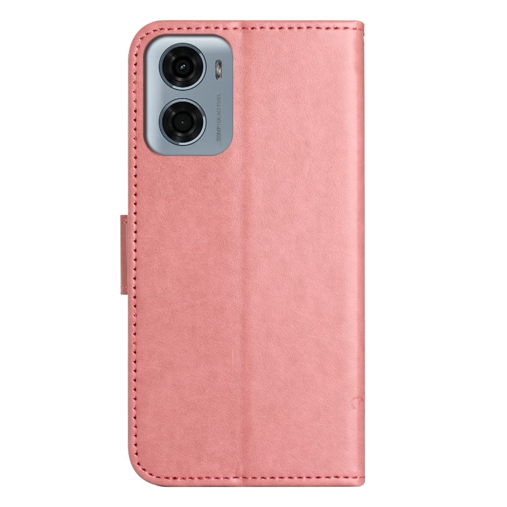 Läderfodral Fjärilar Motorola Moto E15 rosa