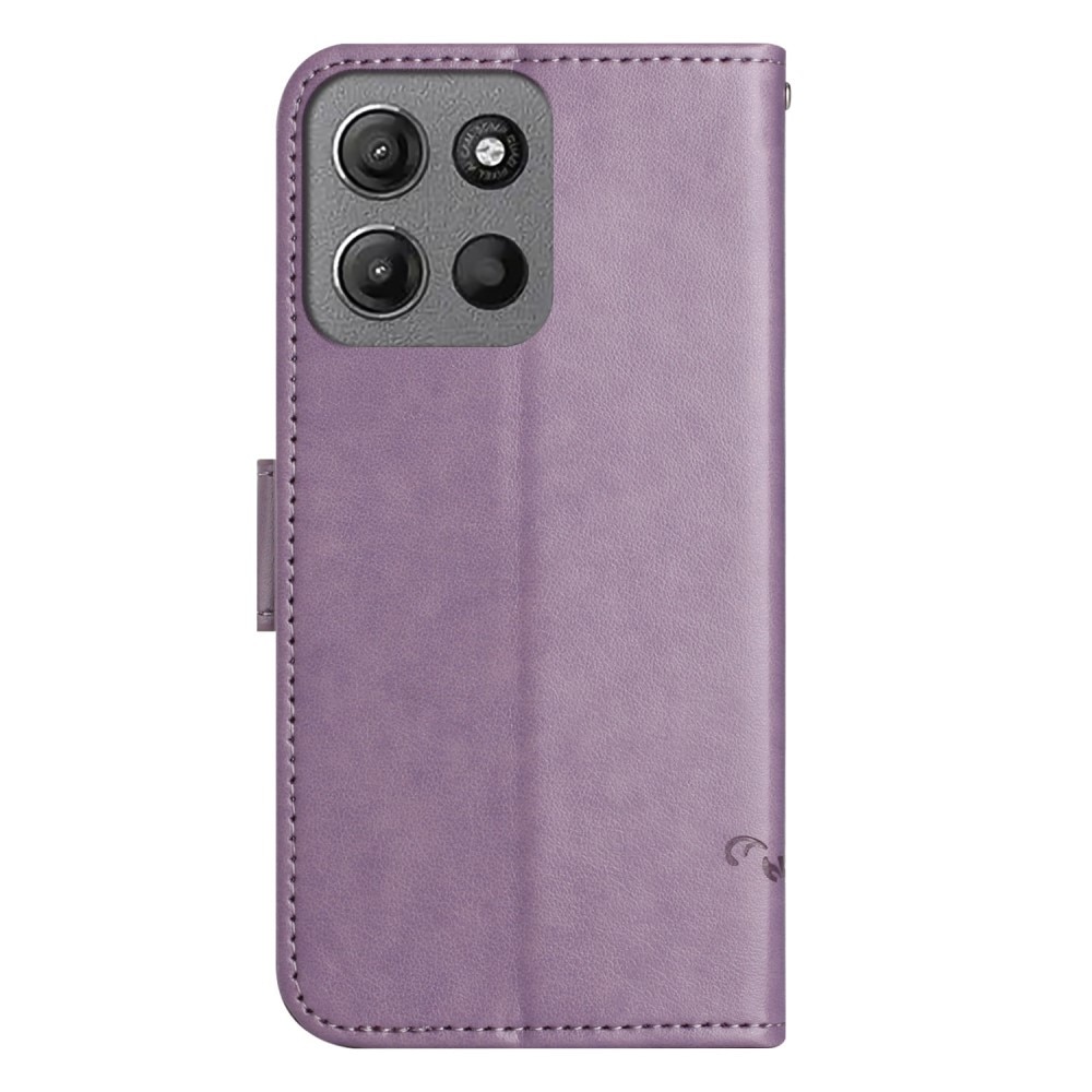 Läderfodral Fjärilar Motorola Moto G15 Power lila