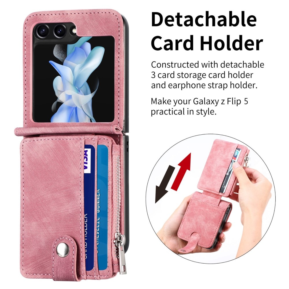 Mobilfodral Multi-slot Zipper Samsung Galaxy Z Flip 6 rosa