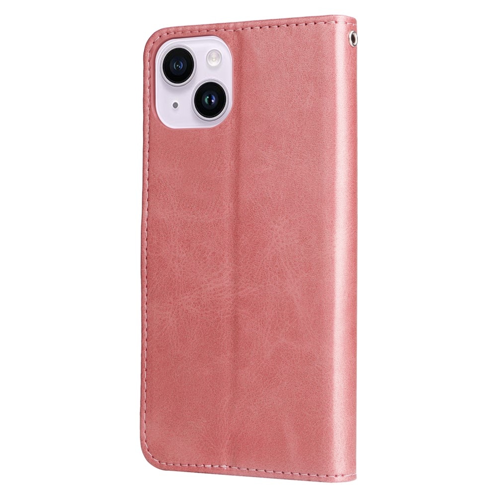 Läderfodral Zipper iPhone 15 rosa