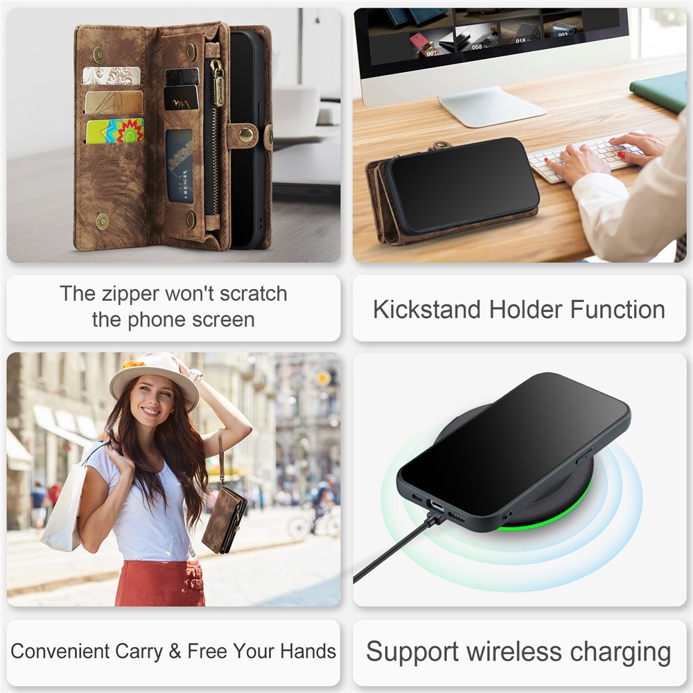 Multi-slot Plånboksfodral iPhone 15 Pro Max brun
