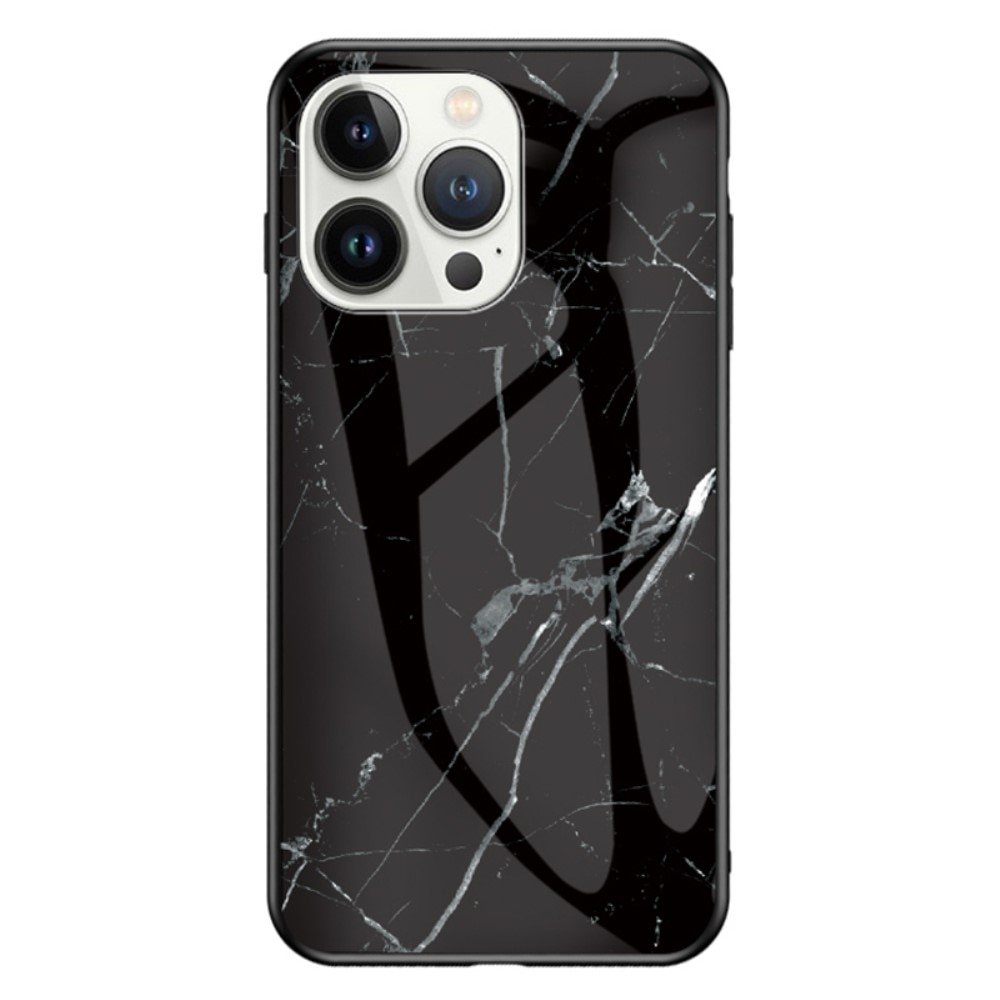 Skal Härdat Glas iPhone 15 Pro Max svart marmor