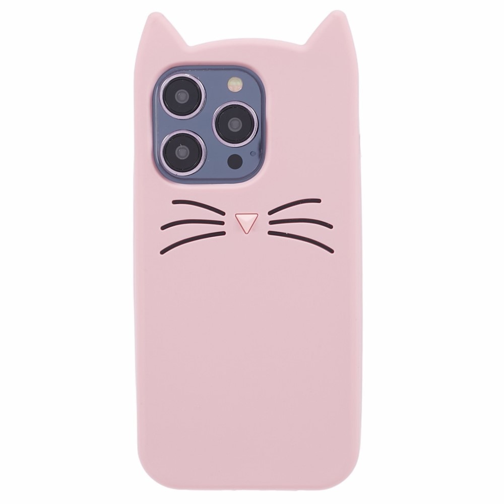 Silikonskal Katt iPhone 15 Pro rosa