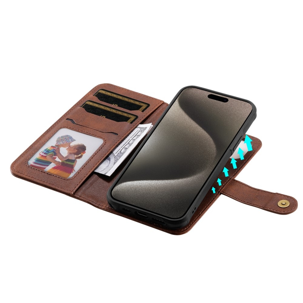 Magnet Leather Wallet iPhone 15 Pro Max brun