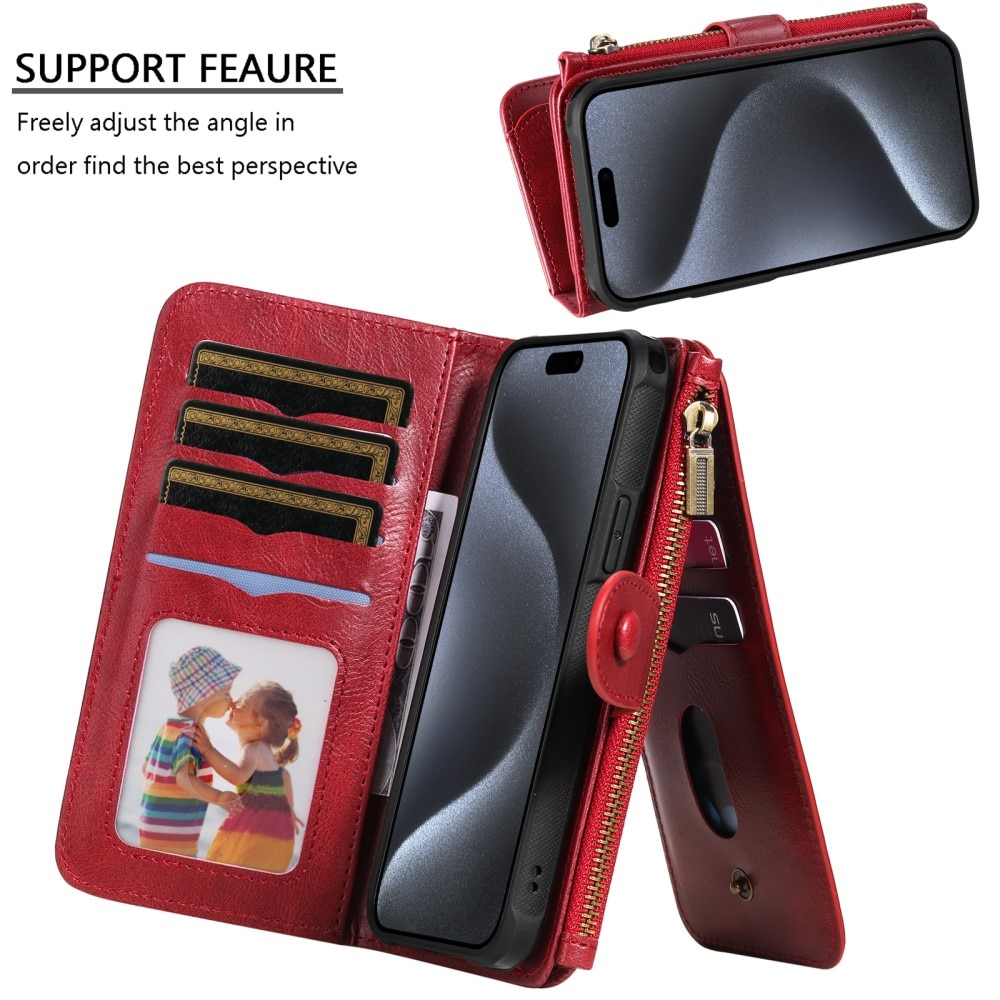 Magnet Leather Multi-Wallet iPhone 15 Pro röd