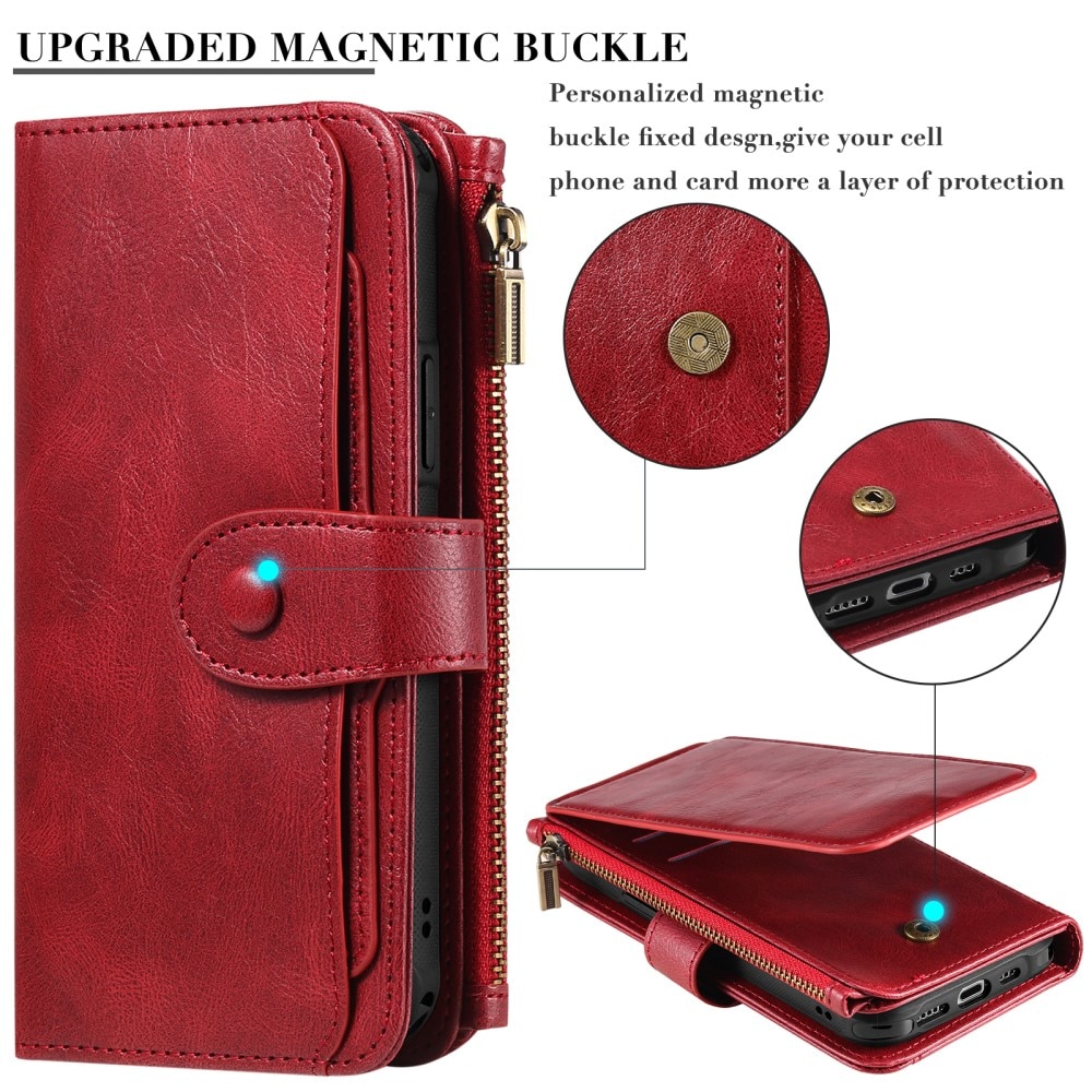 Magnet Leather Multi-Wallet iPhone 15 Pro röd