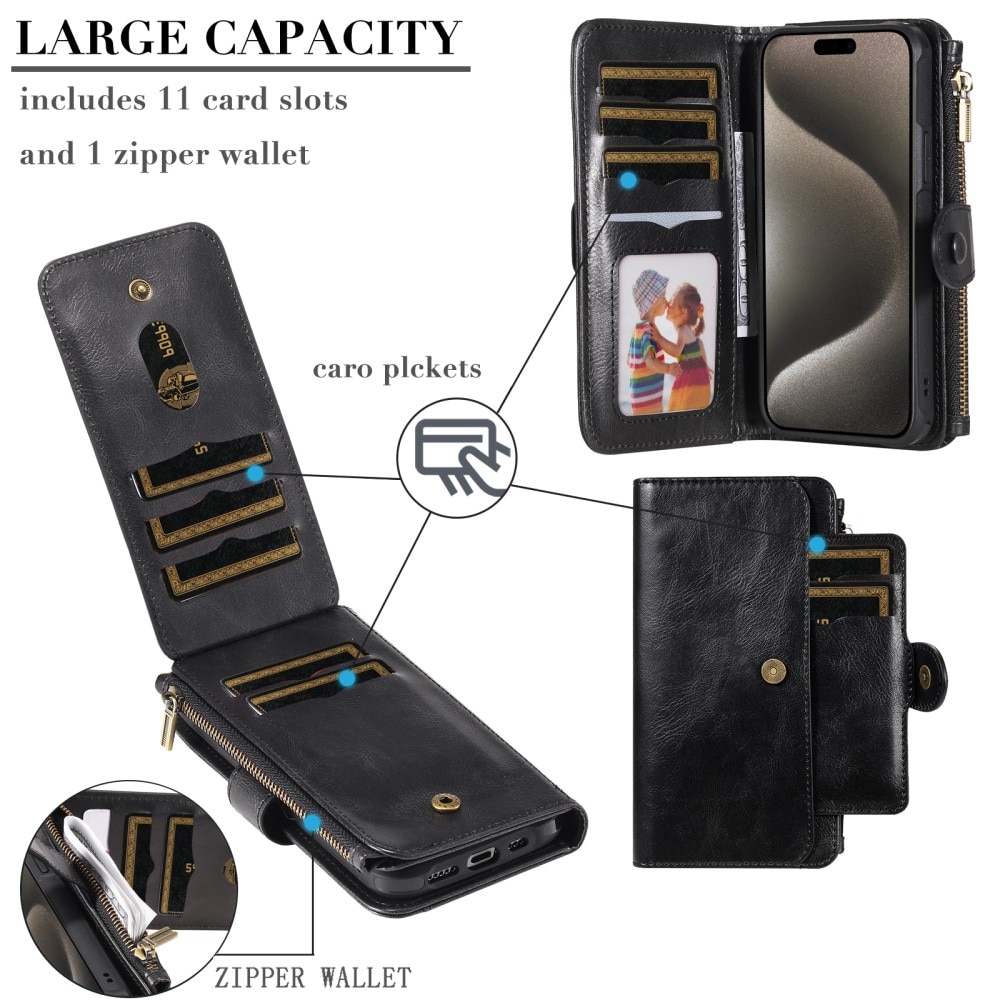 Magnet Leather Multi-Wallet iPhone 15 Pro Max svart