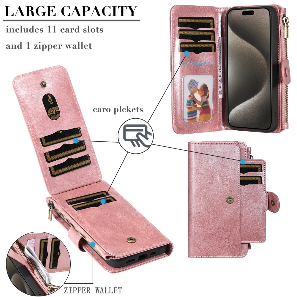 Magnet Leather Multi-Wallet iPhone 15 Pro Max rosa