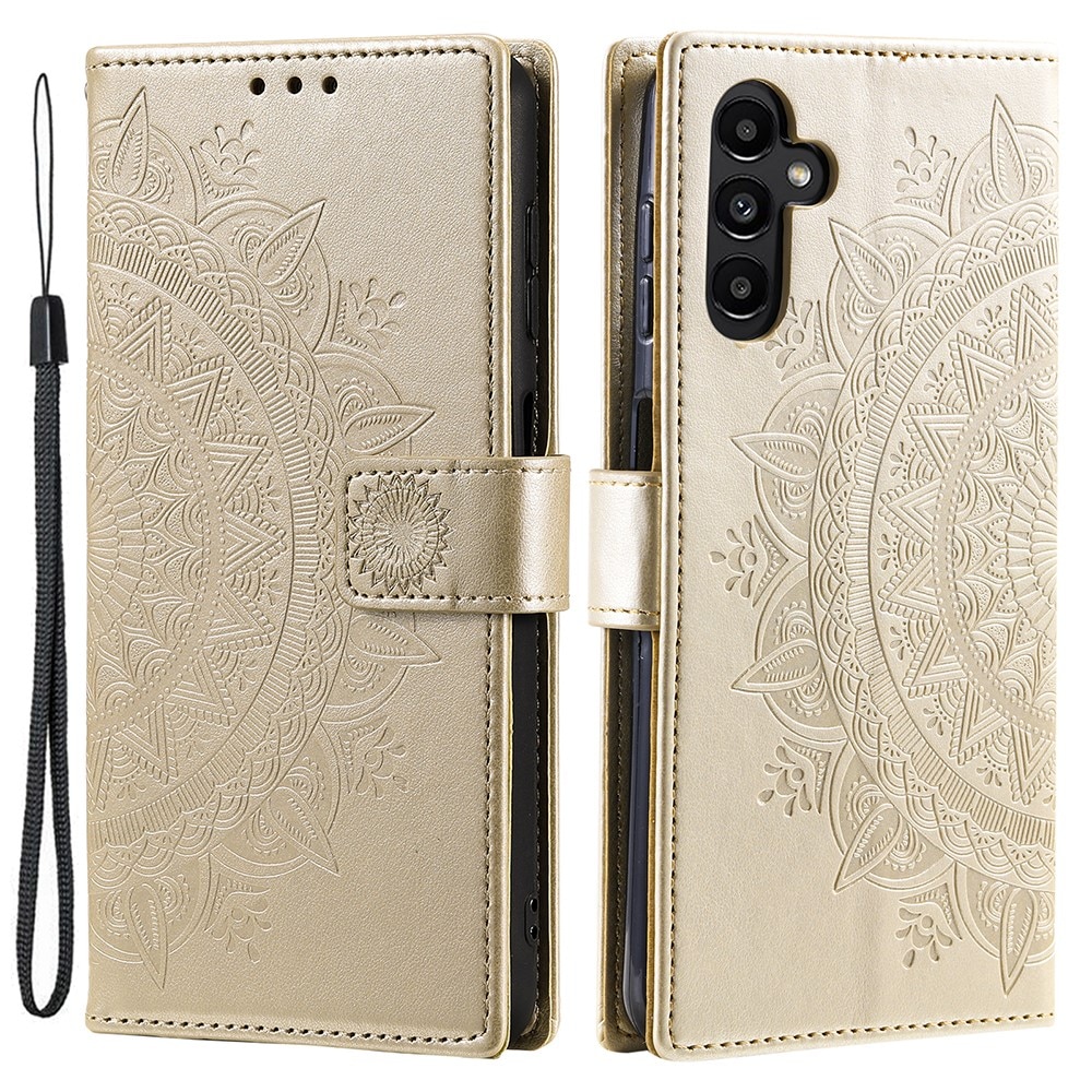 Läderfodral Mandala Samsung Galaxy A55 guld