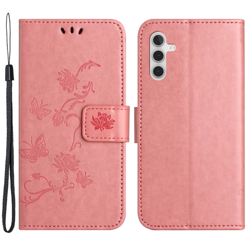 Läderfodral Fjärilar Samsung Galaxy A55 rosa