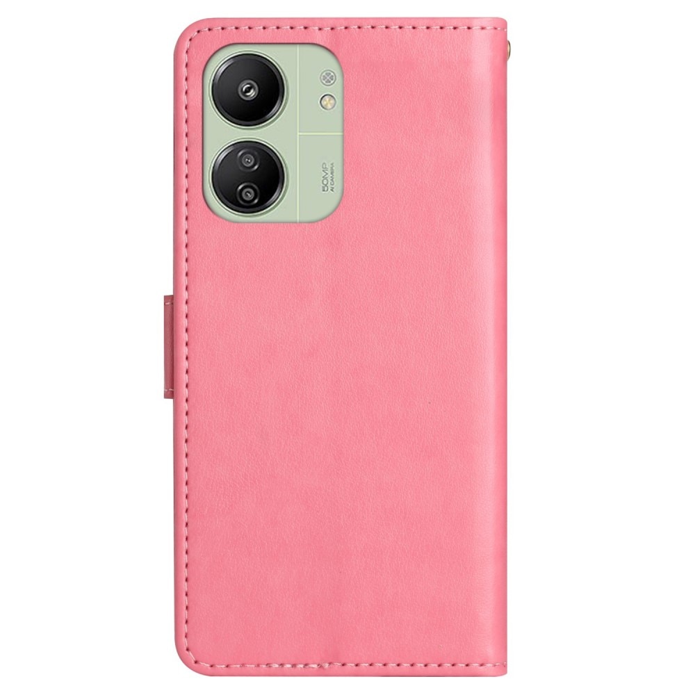 Läderfodral Fjärilar Xiaomi Redmi 13C rosa