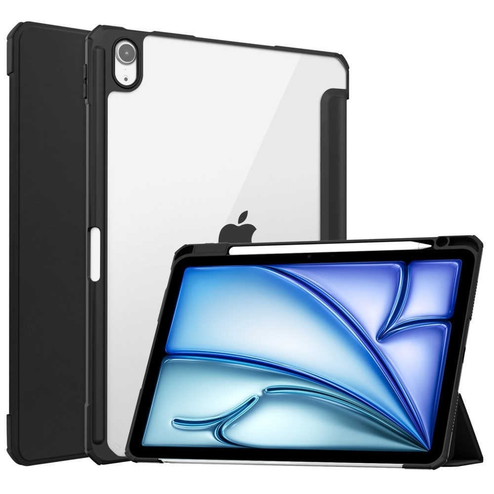 iPad Air 11 6th Gen (2024) Fodral Tri-fold med Pencil-hållare svart/transparent
