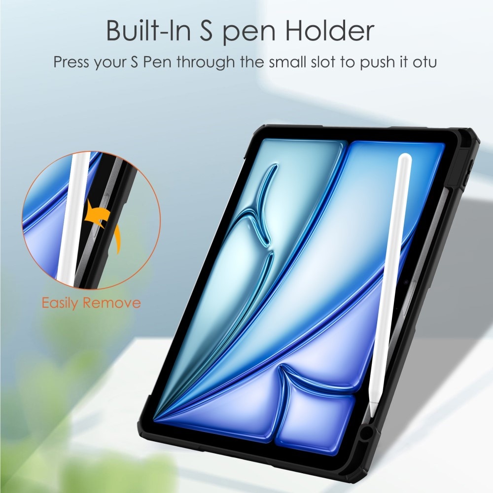 iPad Air 11 6th Gen (2024) Fodral Tri-fold med Pencil-hållare svart/transparent