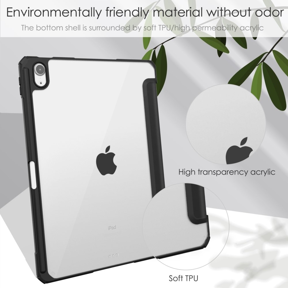 iPad Air 11 6th Gen (2024) Fodral Tri-fold med Pencil-hållare svart/transparent