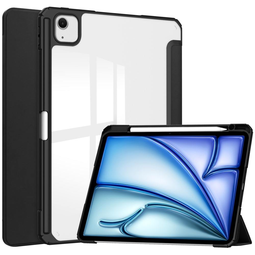 iPad Air 13 (2024) Fodral Tri-fold med Pencil-hållare svart/transparent