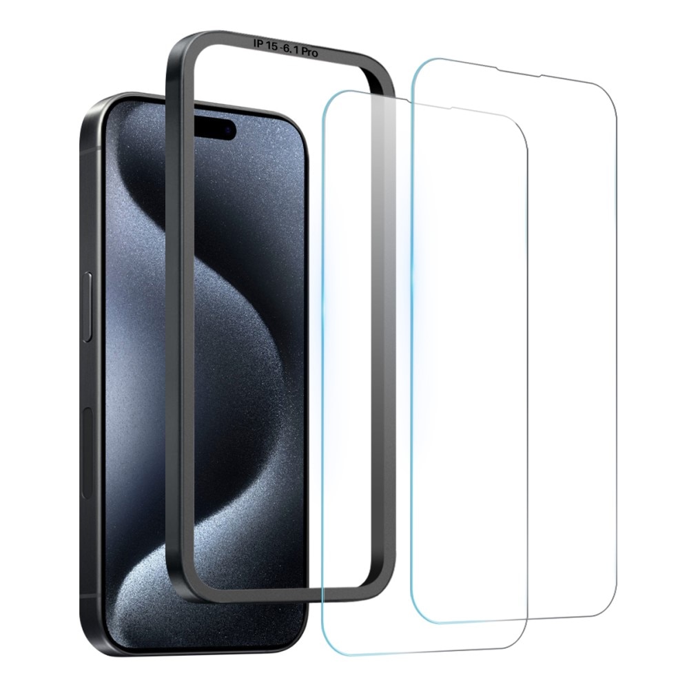 Skärmskydd Härdat Glas med Installationsram iPhone 15 Pro (2-pack)