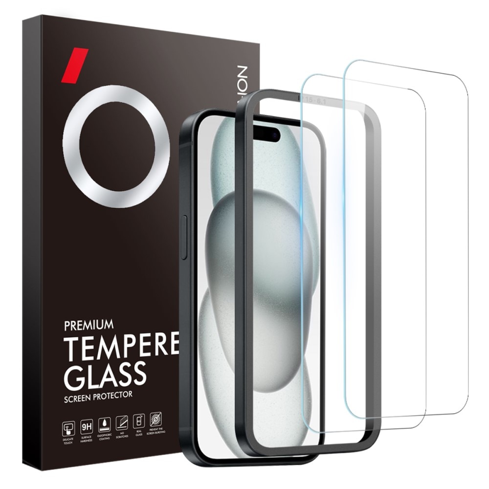 Skärmskydd Härdat Glas med Installationsram iPhone 15 (2-pack)