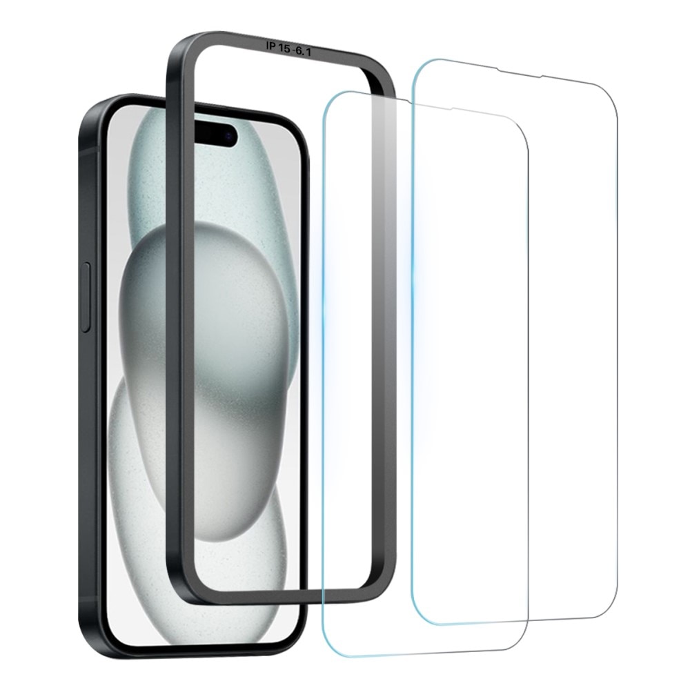 Skärmskydd Härdat Glas med Installationsram iPhone 15 (2-pack)