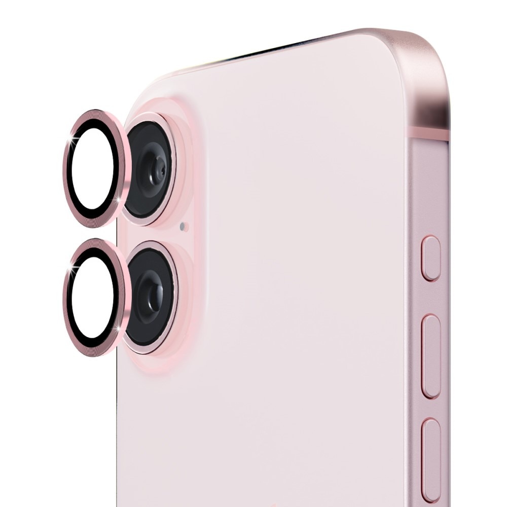 Linsskydd Aluminium + Härdat Glas iPhone 16 rosa