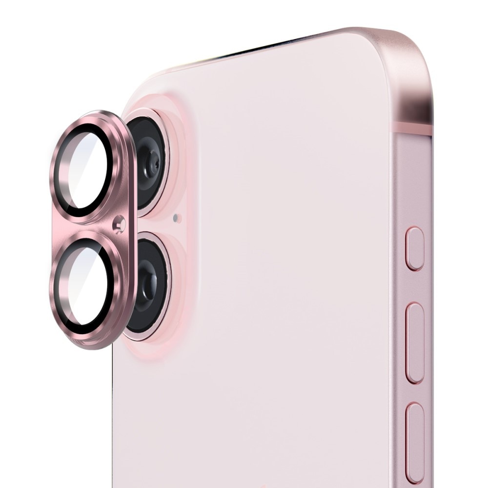 Kameraskydd Aluminium + Härdat Glas iPhone 16 Plus rosa