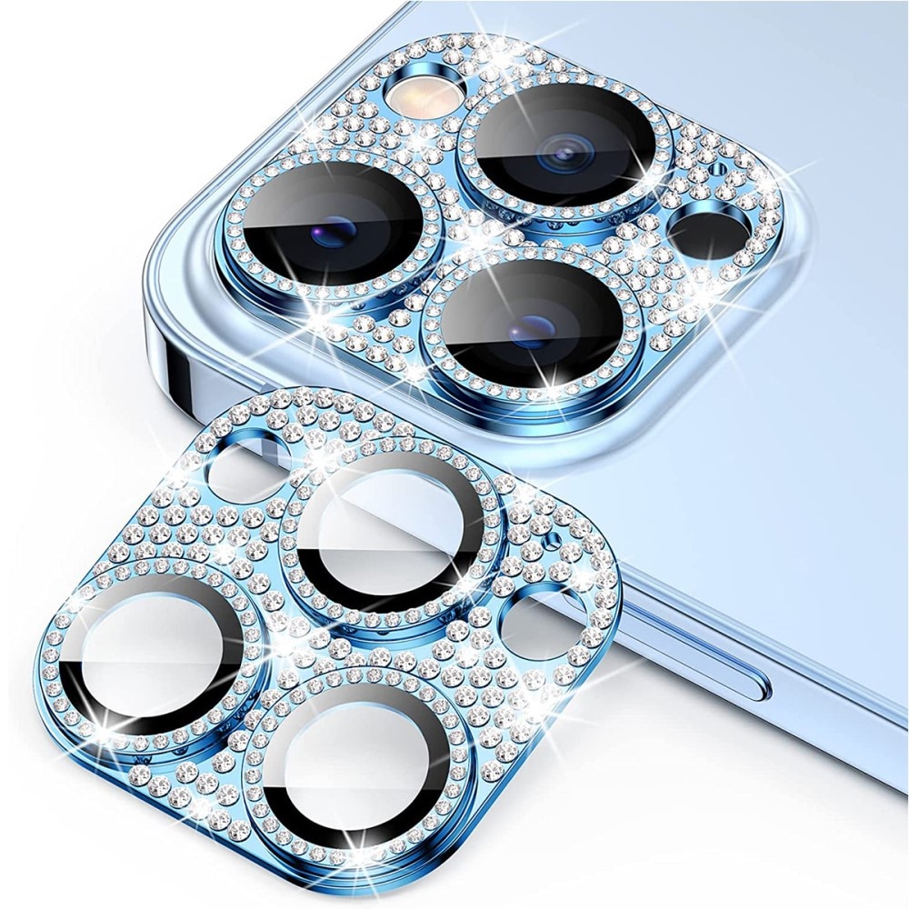 Glitter Kameraskydd Aluminium + Härdat Glas iPhone 12 Pro Max ljusblå