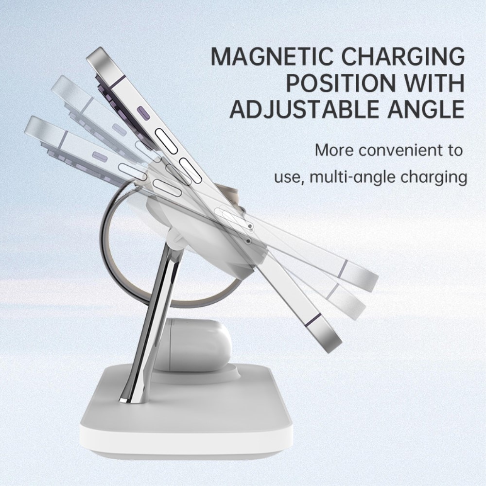 3-i-1 Qi2 Magnetisk Trådlös Laddningsstation vit