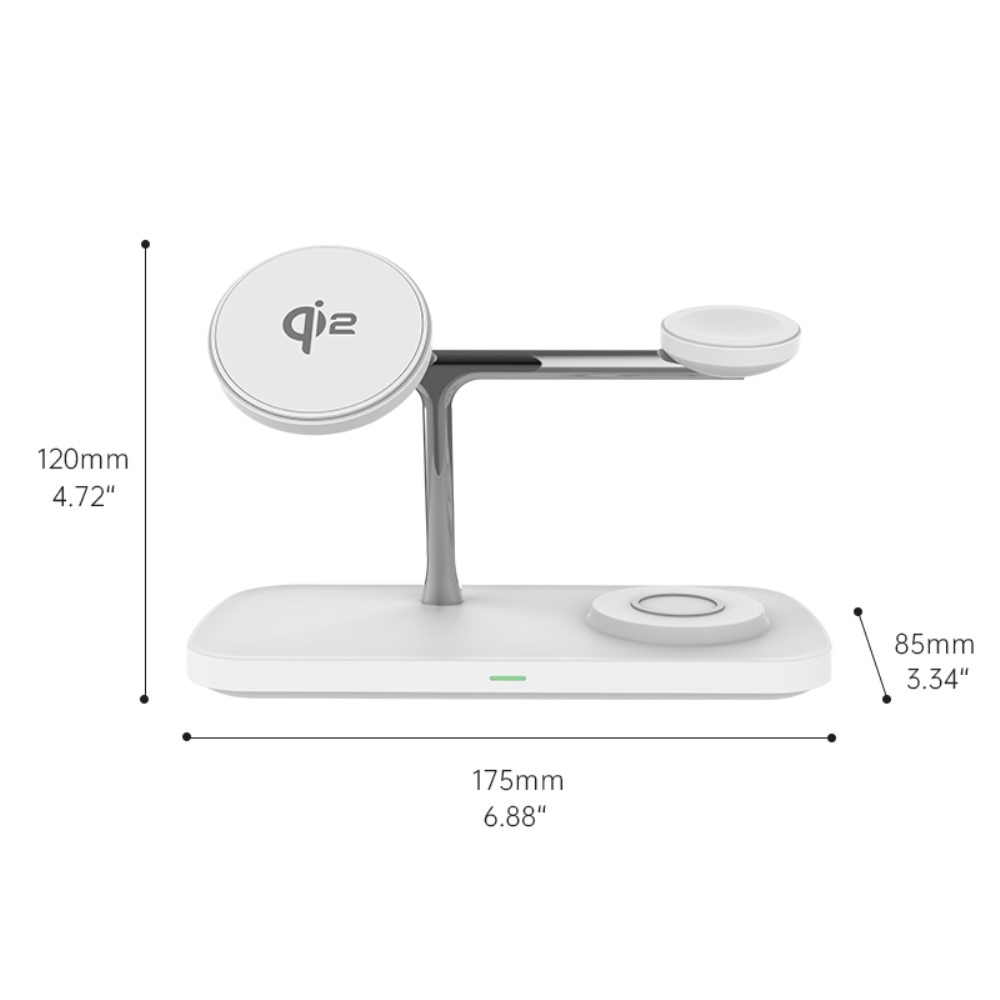 3-i-1 Qi2 Magnetisk Trådlös Laddningsstation vit