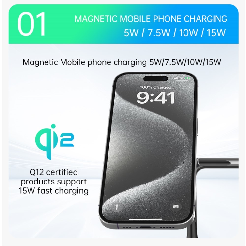 Samsung Galaxy S25 3-i-1 Qi2 Magnetisk Trådlös Laddningsstation svart