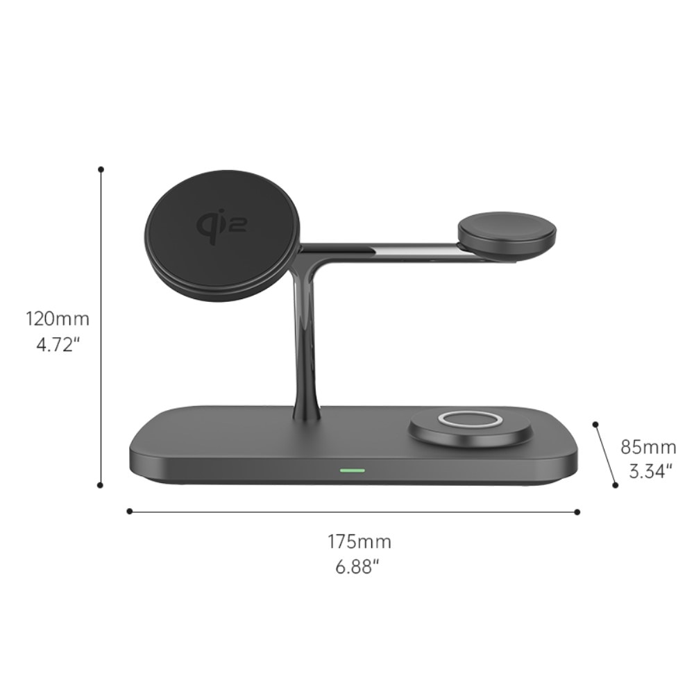 Apple iPhone 15 Pro 3-i-1 Qi2 Magnetisk Trådlös Laddningsstation svart