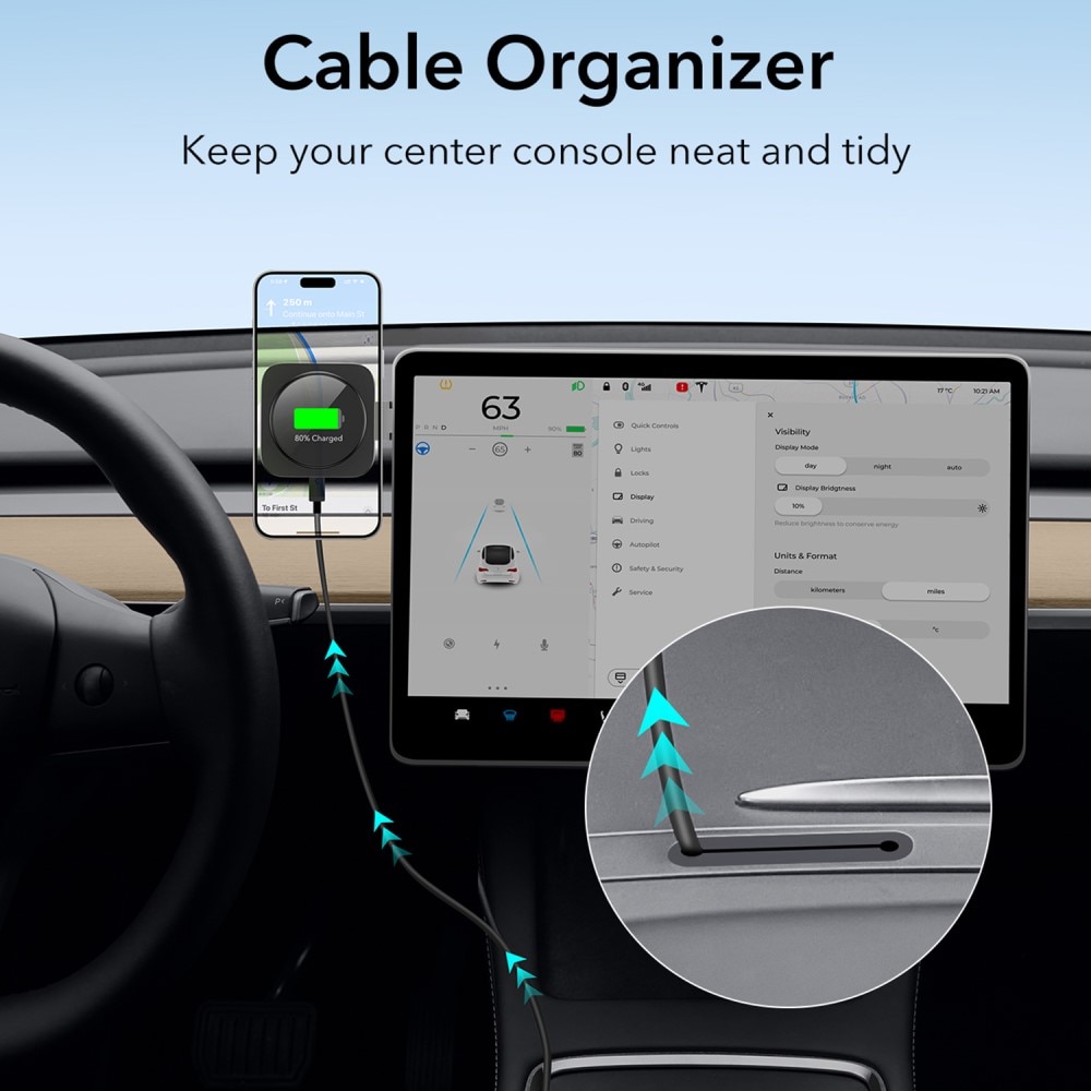 Qi2 HaloLock Tesla Touchscreen Trådlös Billaddare svart