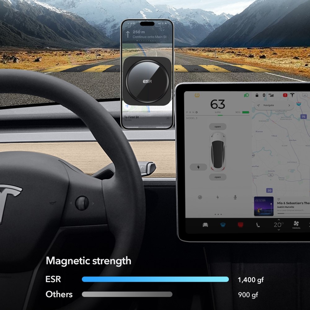 Qi2 HaloLock Tesla Touchscreen Trådlös Billaddare svart