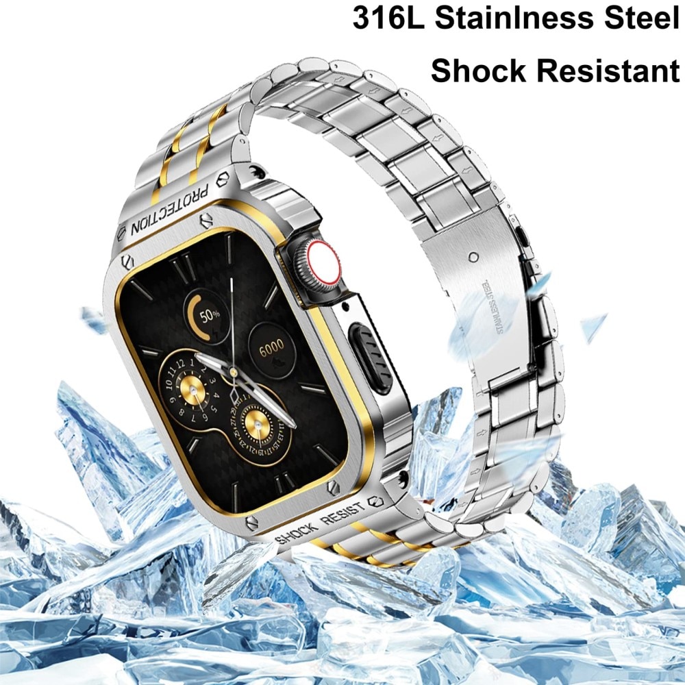 Apple Watch SE 44mm Full Metal Armband silver/guld