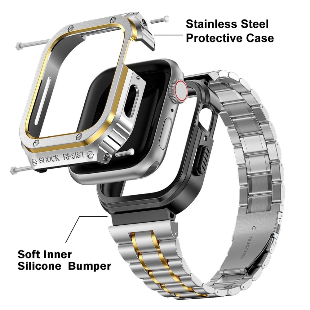 Apple Watch SE 44mm Full Metal Armband silver/guld