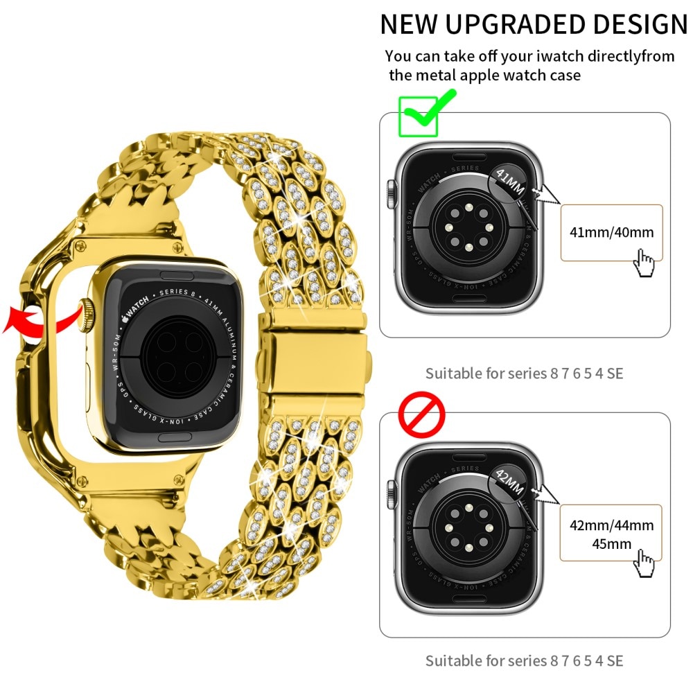 Skal + Metallarmband Rhinestone Apple Watch 41mm Series 9 guld