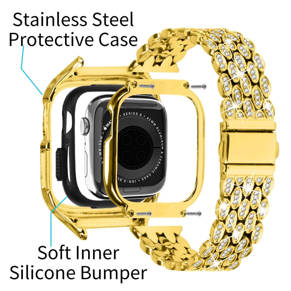 Skal + Metallarmband Rhinestone Apple Watch 41mm Series 9 guld