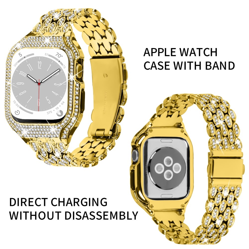 Skal + Metallarmband Rhinestone Apple Watch 41mm Series 9 guld