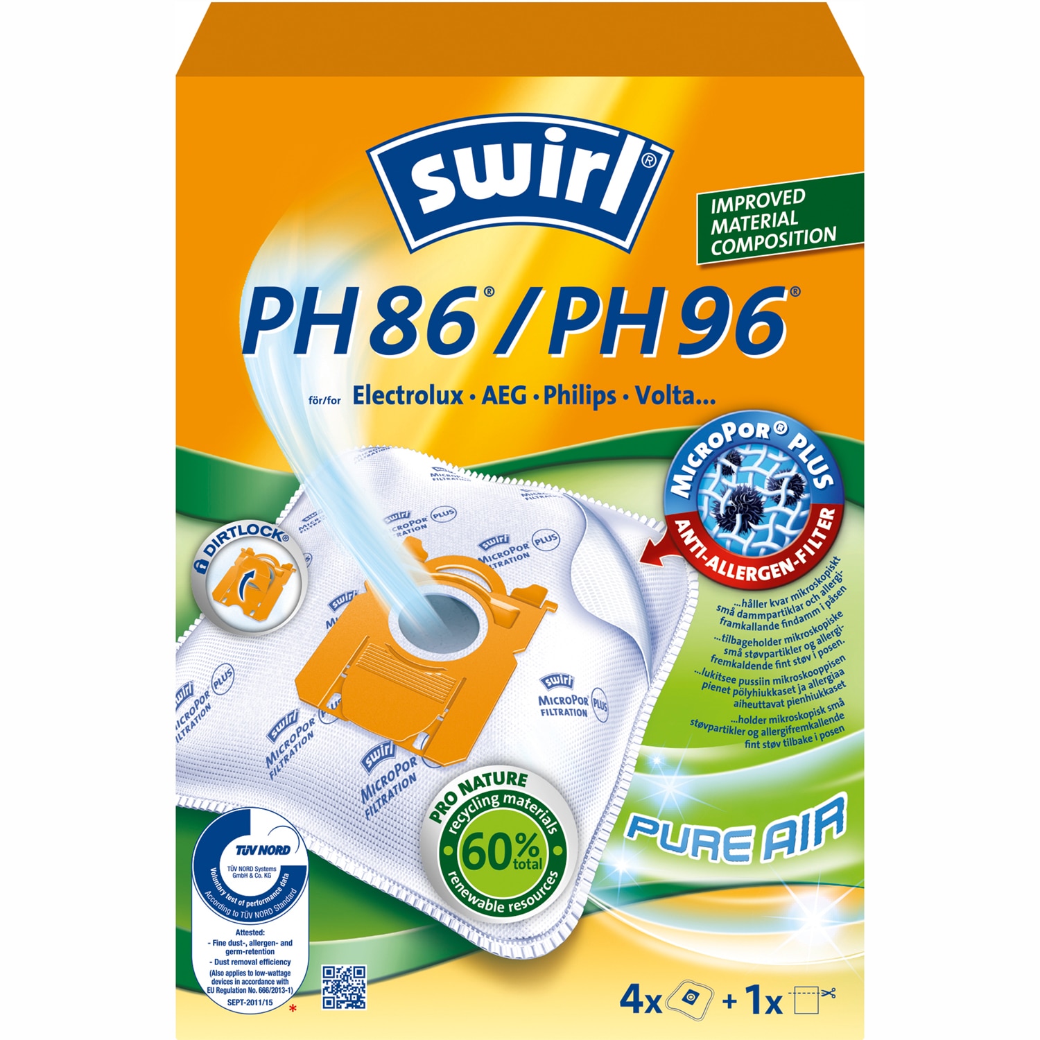 4-pack Dammsugarpåsar PH86/PH96 Philips, AEG, Electrolux