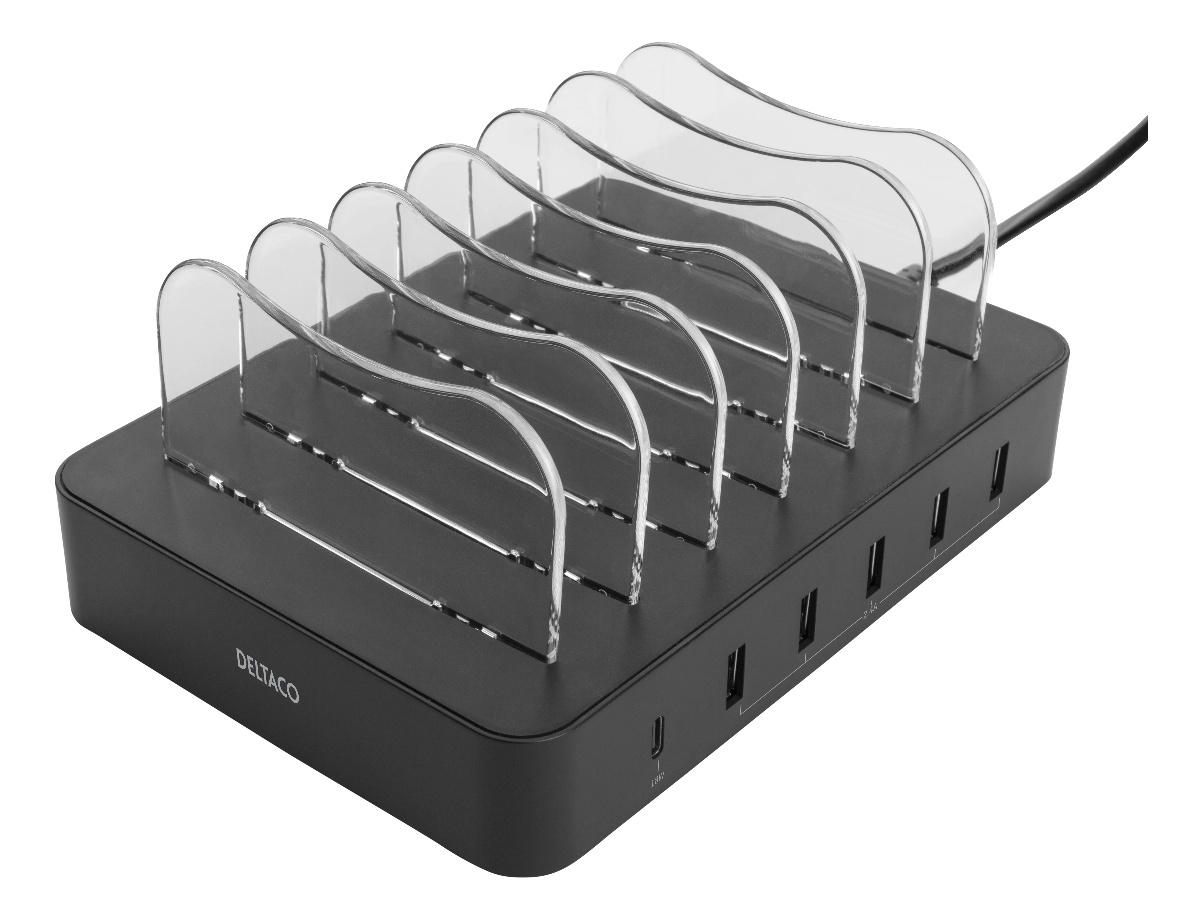 Laddningsstation 6-enheter 5x USB-A, 1x USB-C 50W svart