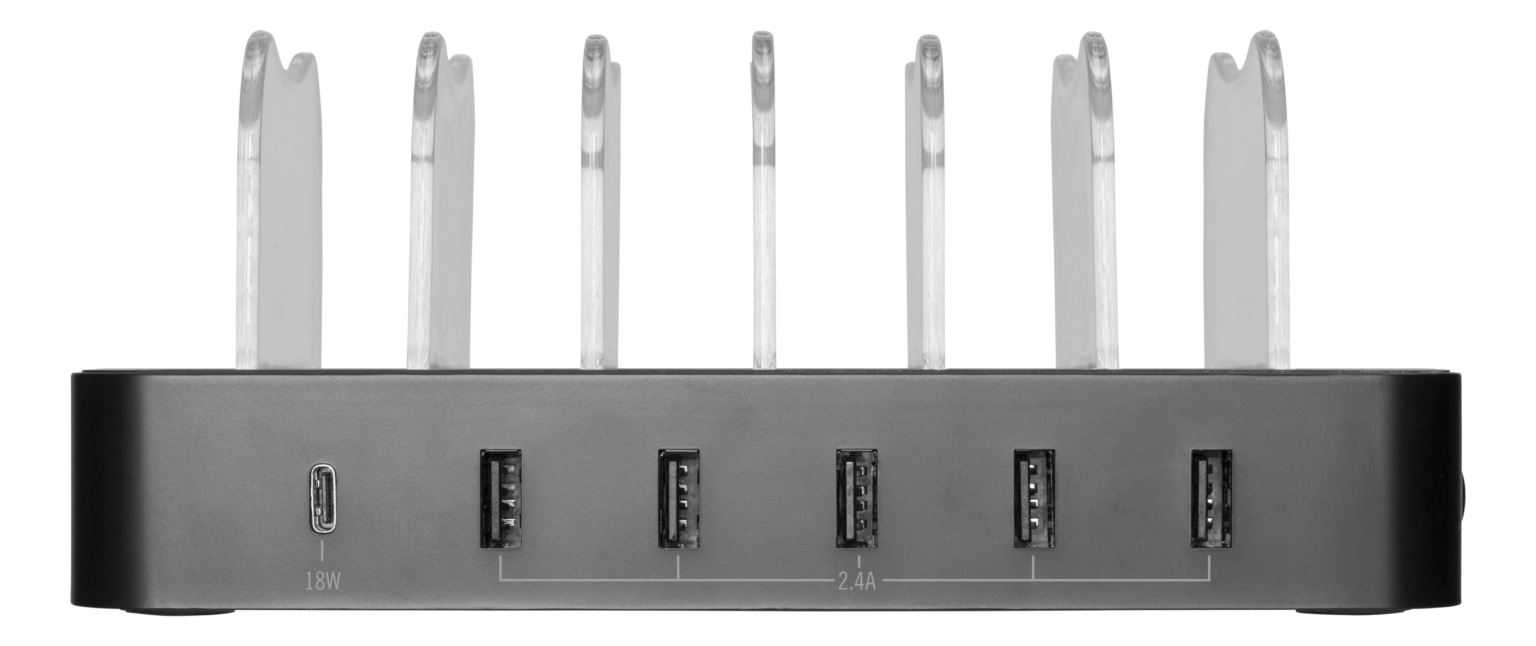 Laddningsstation 6-enheter 5x USB-A, 1x USB-C 50W svart