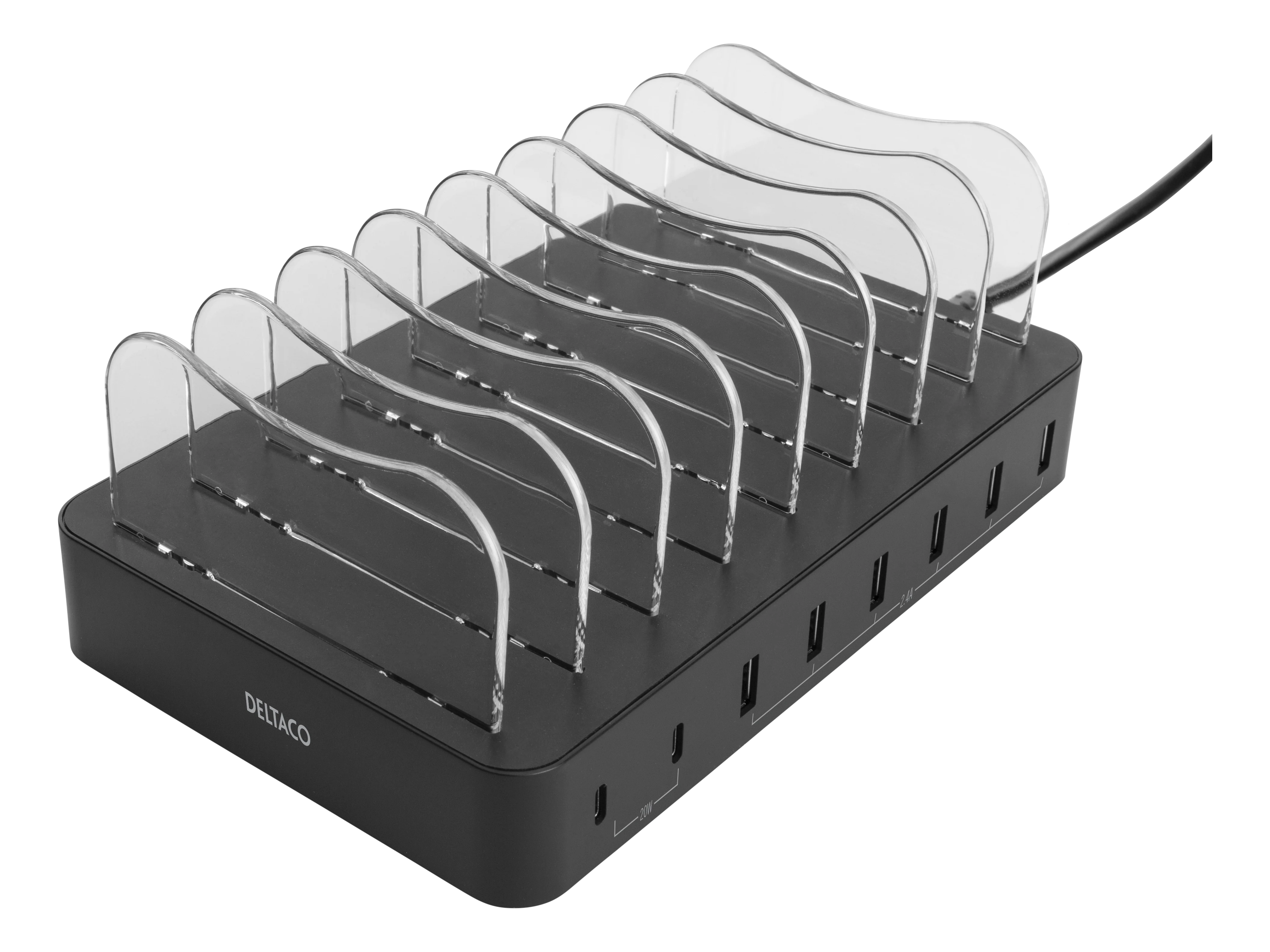 Laddningsstation 8-enheter 6x USB-A, 2x USB-C 75W svart