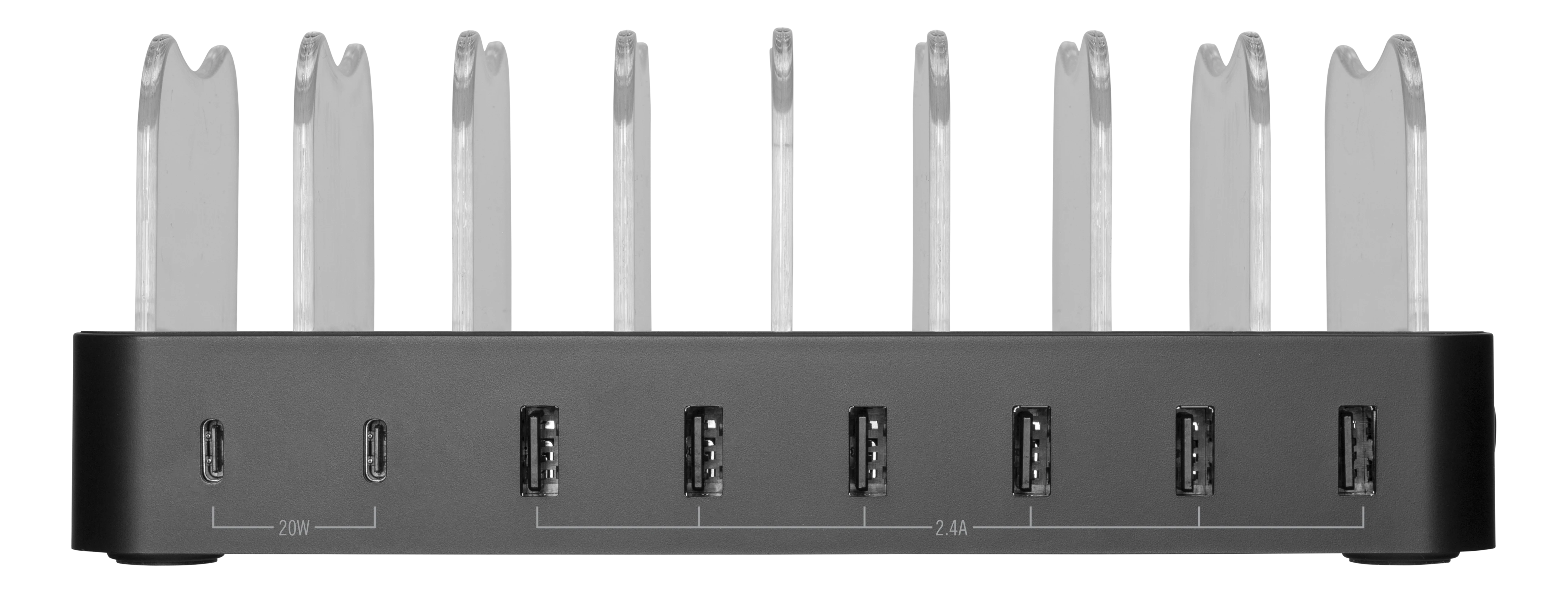 Laddningsstation 8-enheter 6x USB-A, 2x USB-C 75W svart