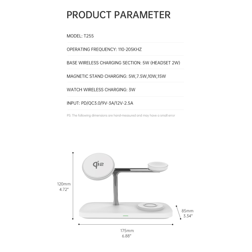 3-i-1 Qi2 MagSafe Trådlös Laddningsstation vit