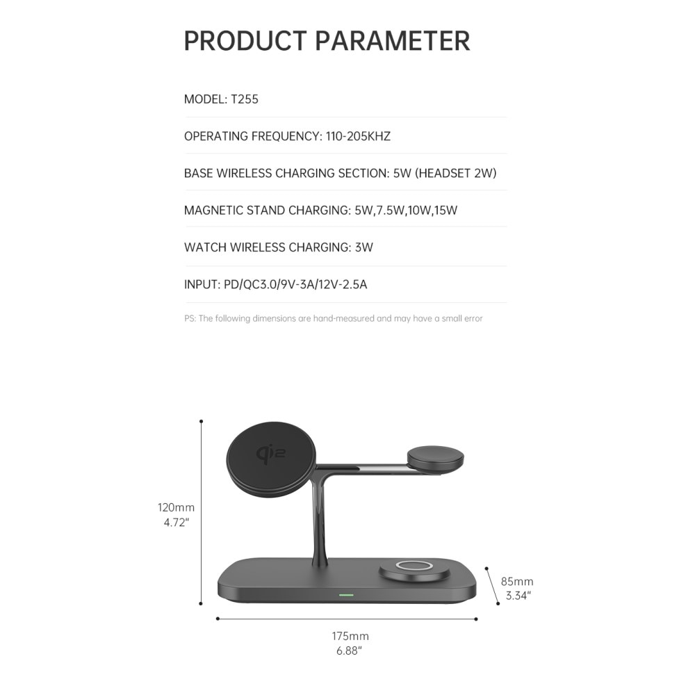 Apple iPhone 15 3-i-1 Qi2 Magnetisk Trådlös Laddningsstation svart